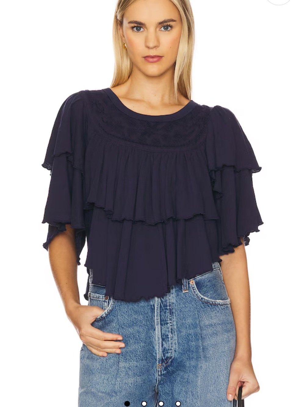 Free People Women’s Navy Ruffle Tiered Blouse
